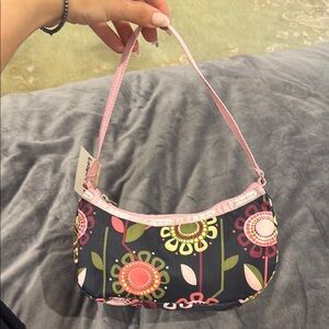 **BRAND NEW** Lesportsac Black and Pink Shoulder Bag with Floral Design